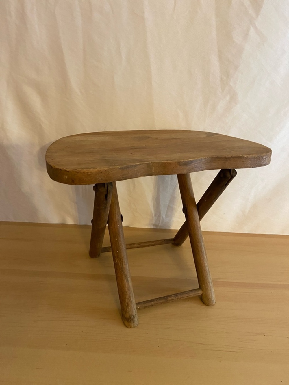 Vintage Primitive Wood Stool, Wooden Milk Stool, Farmhouse Porch Decor